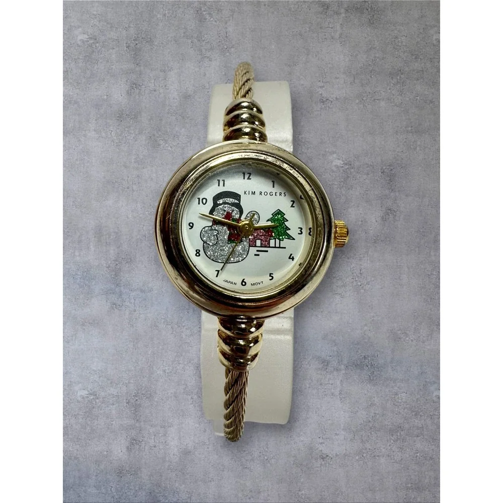 Kim Rogers Snowman Watch Womens Silver Tone Holiday Good Twisted Cable Cuff
